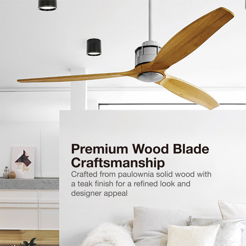 60in 3-Blades Indoor Ceiling Fan with Remote Control, Brushed Chrome/Teak