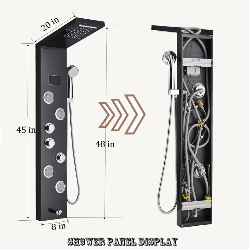 44.48'' Shower Panel with Fixed Shower Head, Matte Black