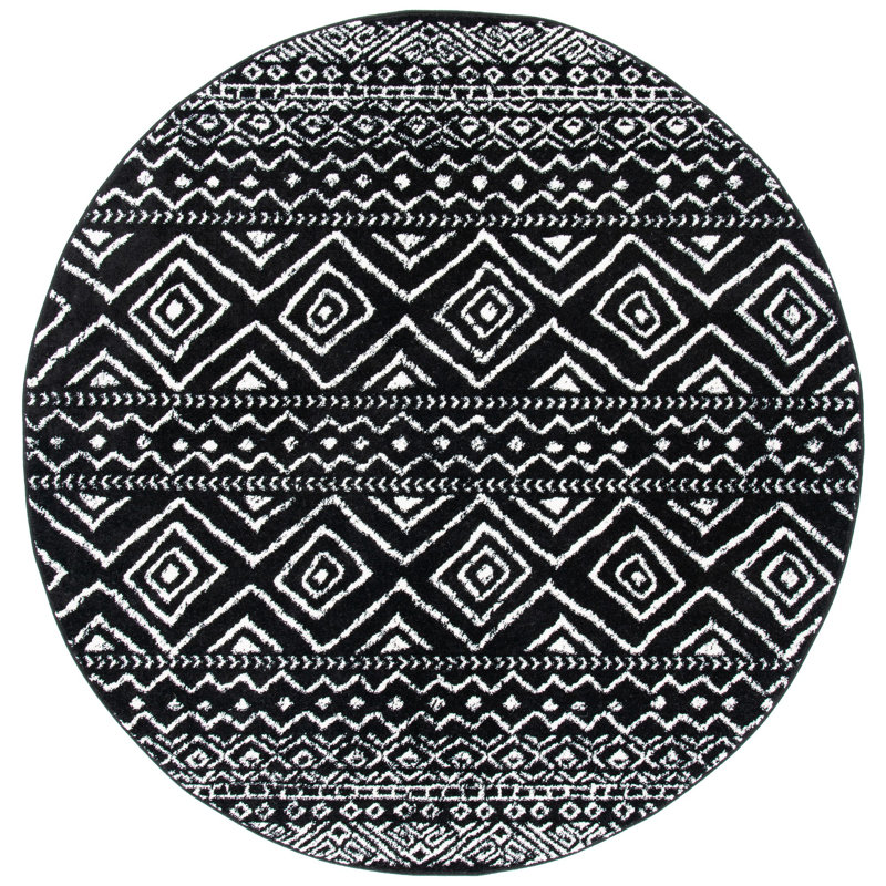 Tapis noir / ivoire Summey Southwestern, Rond 6 pi 7 po