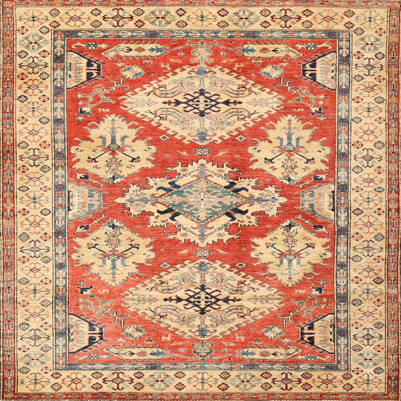 Tapis oriental orange / beige, Carré 7 pi