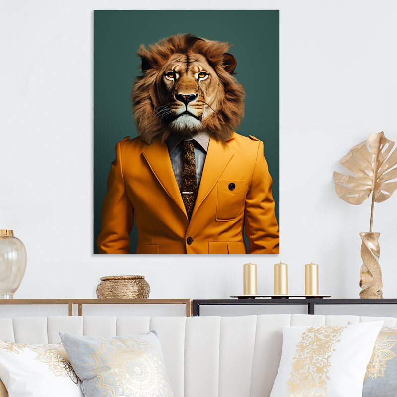 Art mural en métal jaune avec un lion jaune, H 20 po x l 12 po x P 1 po