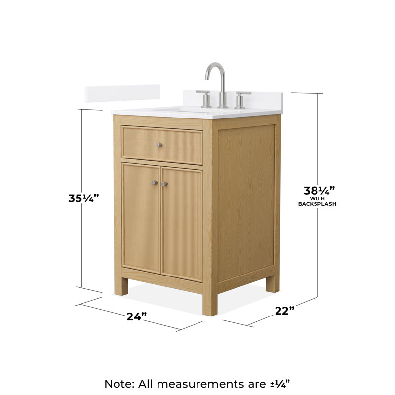 Pendry Freestanding Single Bathroom Vanity with Quartz Top, Brushed Nickel, White Quartz, 24"