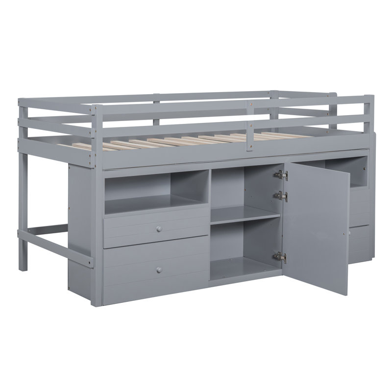 Jangro Kids Twin Loft Bed with Drawers, Gray