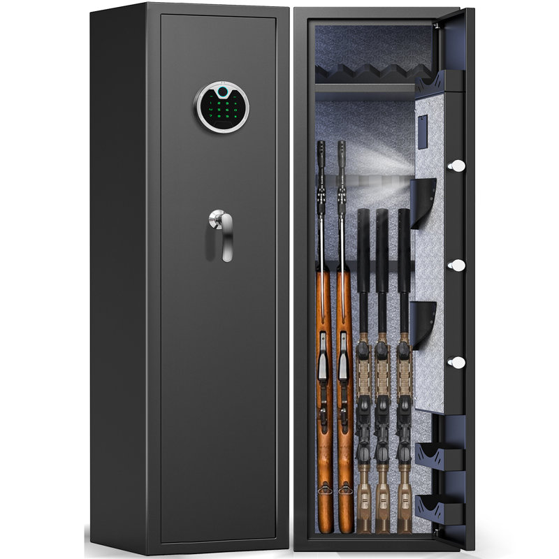 Coffre-fort pour arme à feu d'empreinte digitale de 54 pouces pour la maison - serrure biométrique à accès rapide, tablettes réglables et porte-pistolet, armoire de sécurité en acier robuste pour armes à feu et objets de valeur