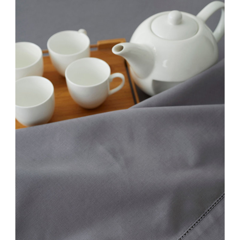 Cotton Linen Hemstitch Tablecloth, Gray, 84" x 60"