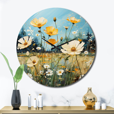 Yellow Blue Buttercups Buttercup Meadow - Floral Wall Clock