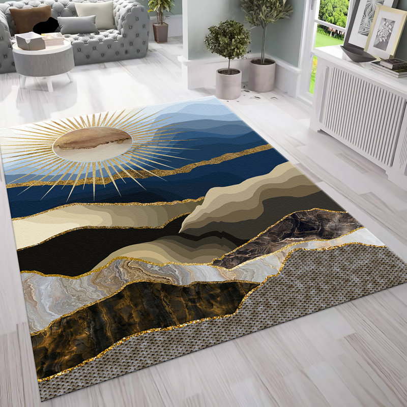 Bohemian Non-Woven Thin Type Printed Rug Featuring Abstract Multi-Colored Circle Pattern for Modern Home Decor