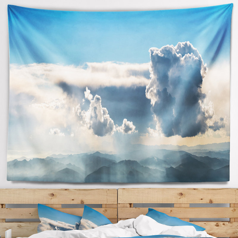 Paysage, nuages lourds dans le ciel, vue panoramique, tapisserie, H 50 po x l 60 po