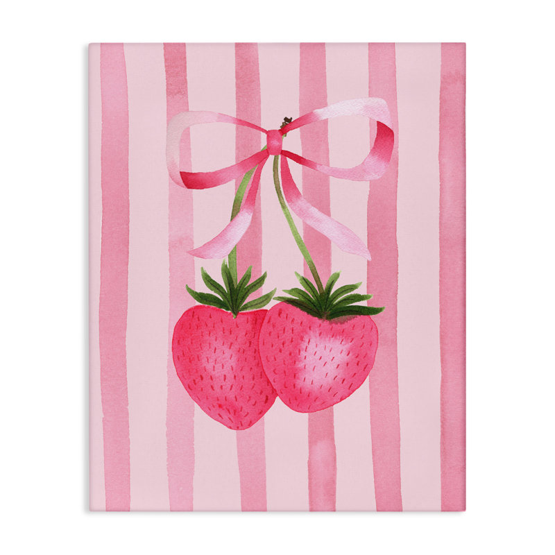 Coquette Fraises sur toile rayée, design par Nina Jacobs, H 40 po x l 30 po