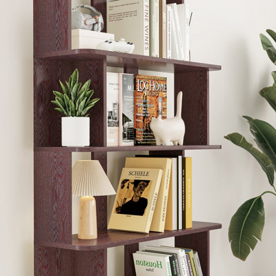 Set of 2 free combination bookcase space saving corner bookshelf 55cm plus 80cm length dark red ox blood red color and other 4 colors for option