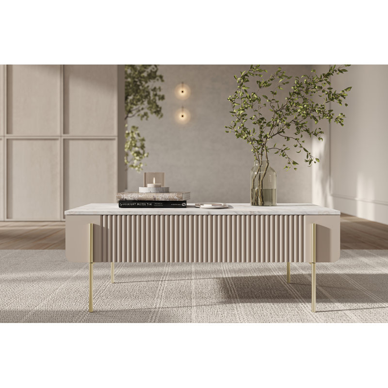 Otterburn Coffee Table with Storage, Cashmere/Gold, White Marble