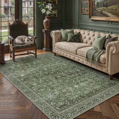 Goudeau Vintage Green Area Rugs For Living Room With Non-Slip Backing