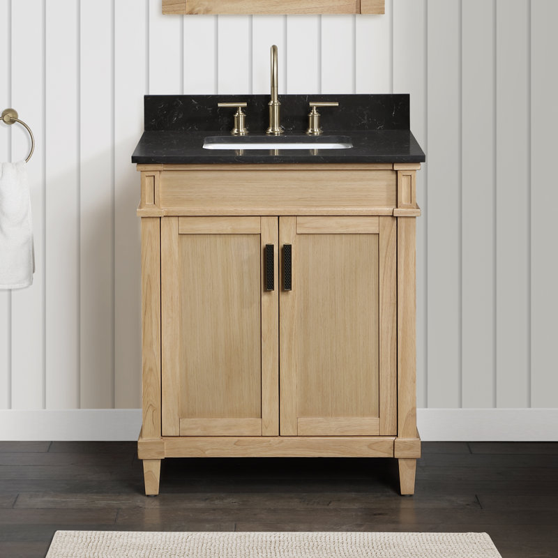 Londa Double Sink Bath Vanity In Natural Wood Finish With Black Carrara Quartz Top, 30"