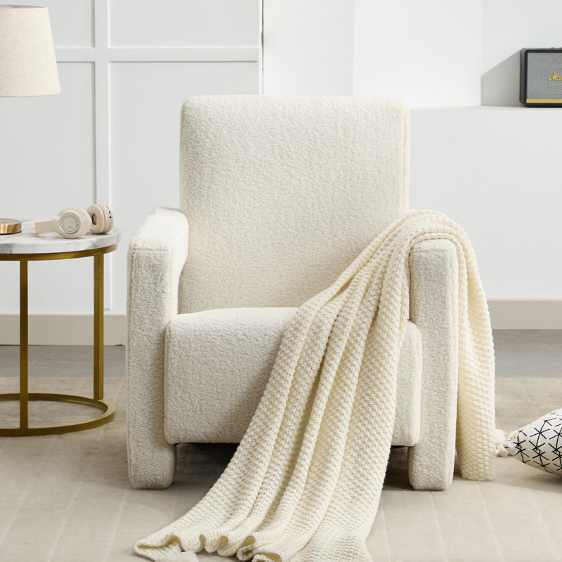 Fauteuil d'appoint rembourré en laine d'agneau moderne, Beige