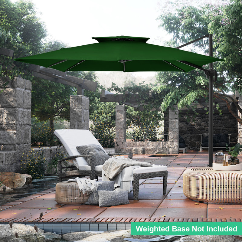 Parasol de patio extérieur en porte-à-faux avec couvercle Deboah, 144'', Vert foncé