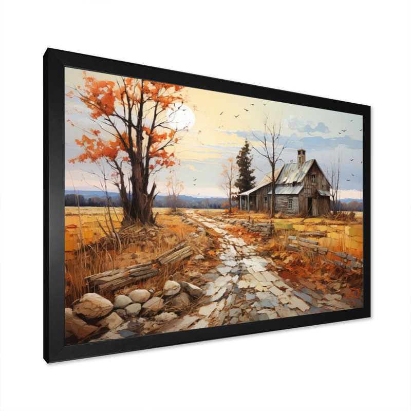 Countryside Rustic Barn Patchwork I - Landscapes Wall Decor, H 24 po x l 32 po x P 1 po, Cadre simple noir