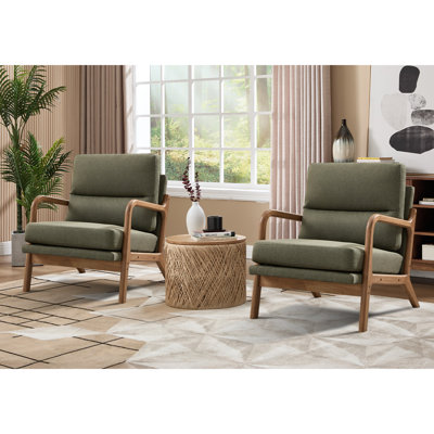 75cm Wide Comfortable Linen Upholstered Arm Accent Chair With Solid Wood Legs (Set of 2)
