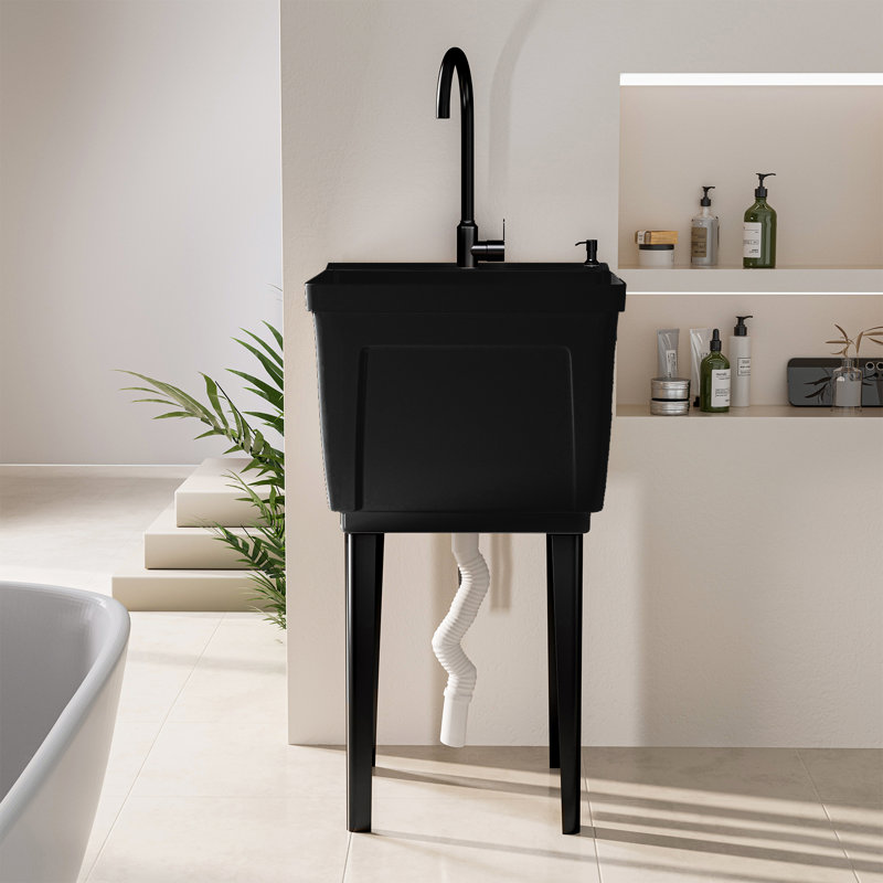 18 Gallon Black Freestanding Utility Sink With Stainless Faucet