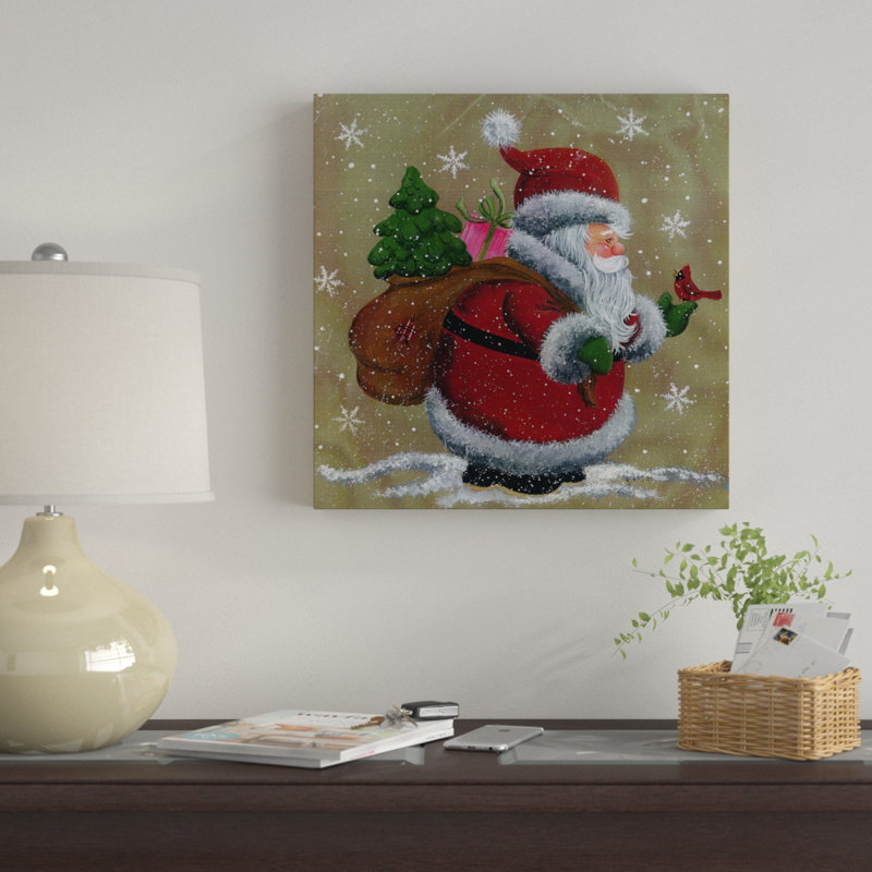 « père noël avec sac », art sur toile, H 14 po x l 14 po x P 2 po