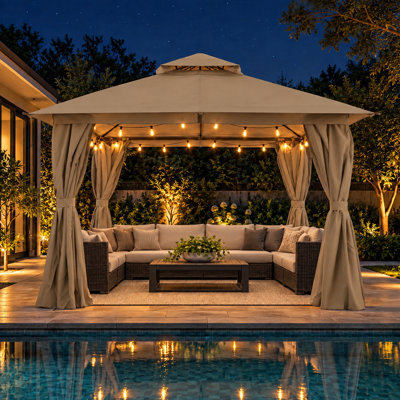 10 Ft W x 10 Ft D Soft-Top Double Roof Steel Patio Gazebo