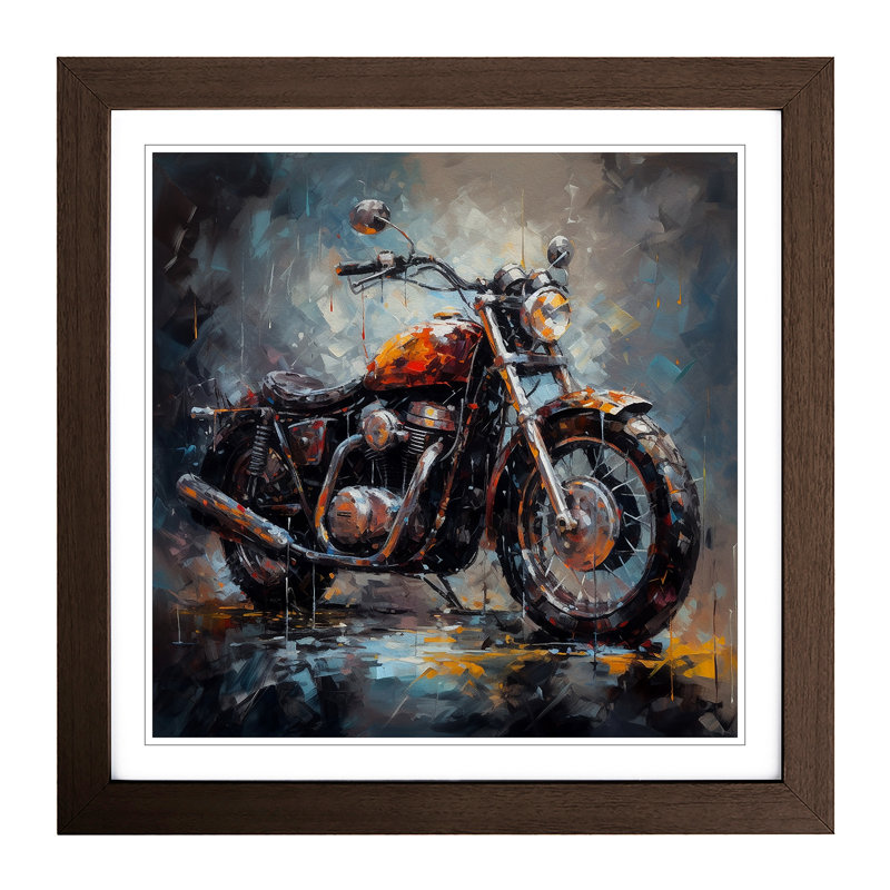 Motorcycle Palette Knife Painting - Framed Print, Walnut