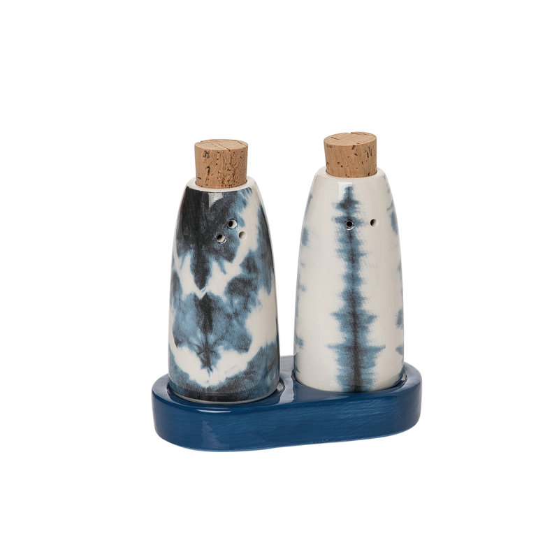 Ensemble de 3 salières et poivrières multicolores Shibori à ressort 4 po Transpac Dolomite
