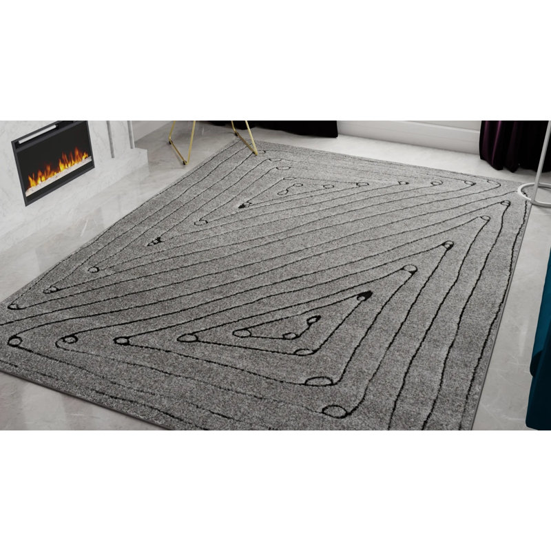 Tapis gris contemporain N Peace, Rectangle 8 pi x 10 pi