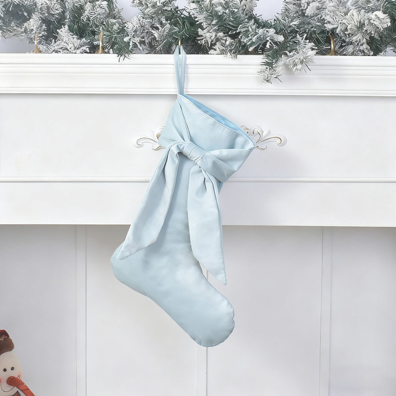 Chaussettes de Noël en velours à nœuds, Bleu clair