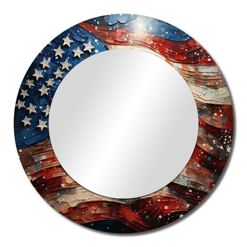 Flag American Flag IV - Flag Usa Large Mirror, Red Round Decorative Wall Mirror, Printed Metal Art, 23" x 23"