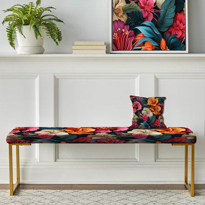 Tropical Paradise Botanical Paradise - Floral Upholstered Gold Bench