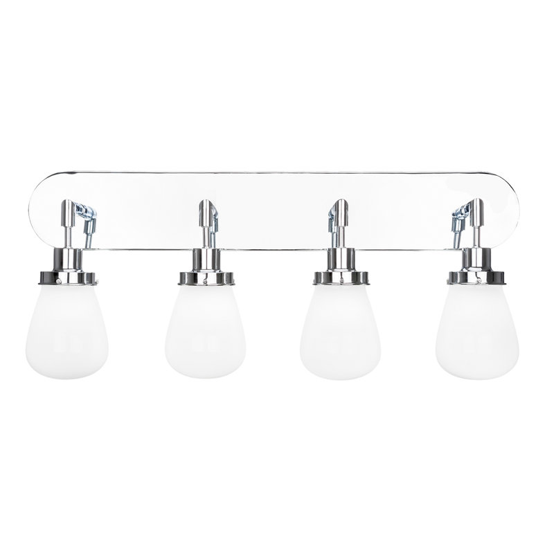 Elwell 4 Light Bath Bar Shown With 5" Glass, Chrome, White