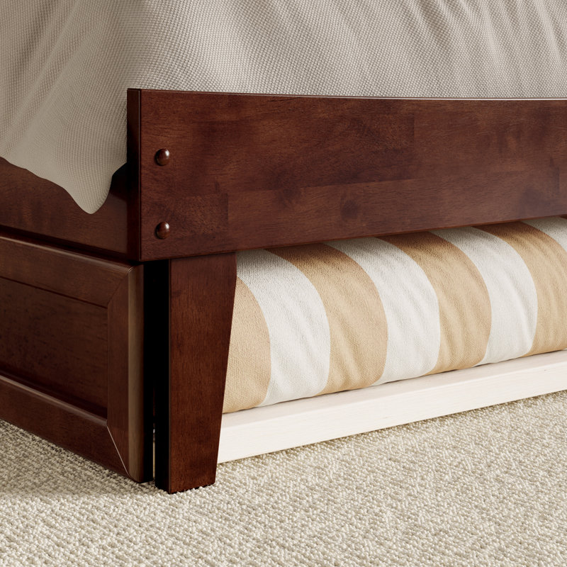 Phoenix Wood Platform Bed with Trundle, Walnut, Queen