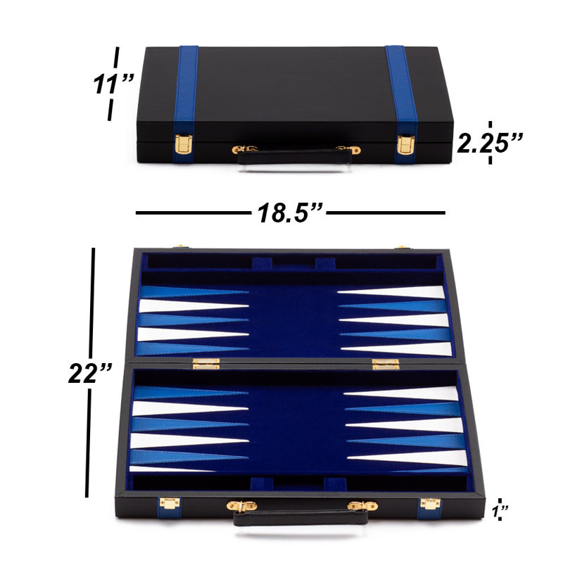 Jeu de backgammon en cuir, L, Bleu et noir