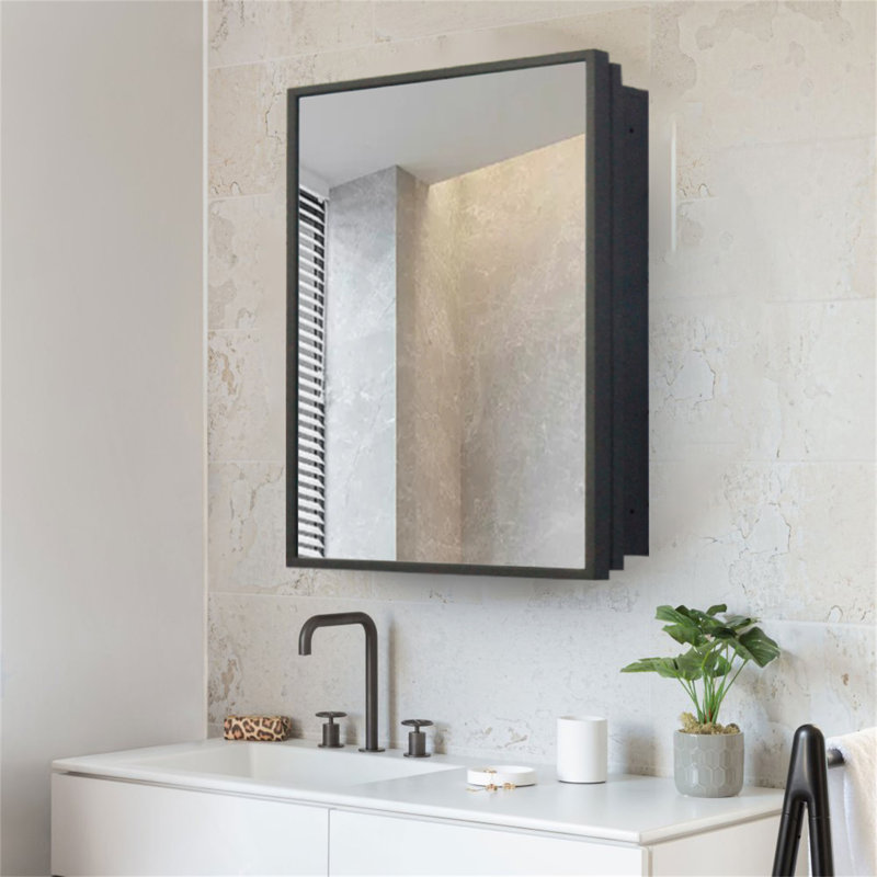 Miroir d'armoire à pharmacie 16 x 24 pouces avec installation murale ou encastrée pour salle de bain ou salon, solution de rangement durable et élégante