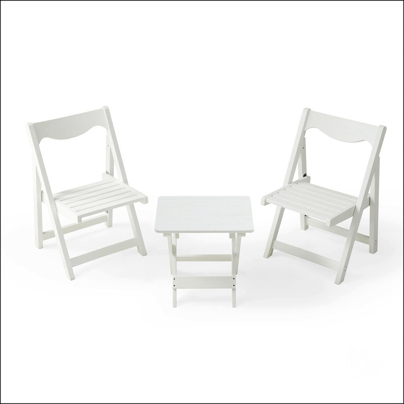 Foldable Small Table And Chair Set With 2 Chairs And Rectangular Table  White
