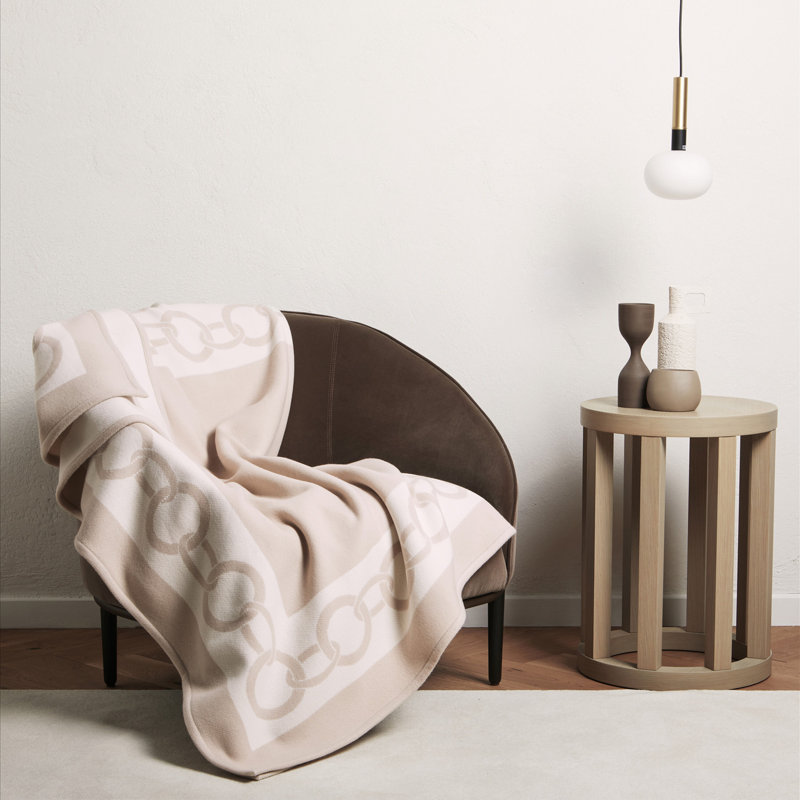 Chains Hand Woven Throw Blanket, Beige/Milk