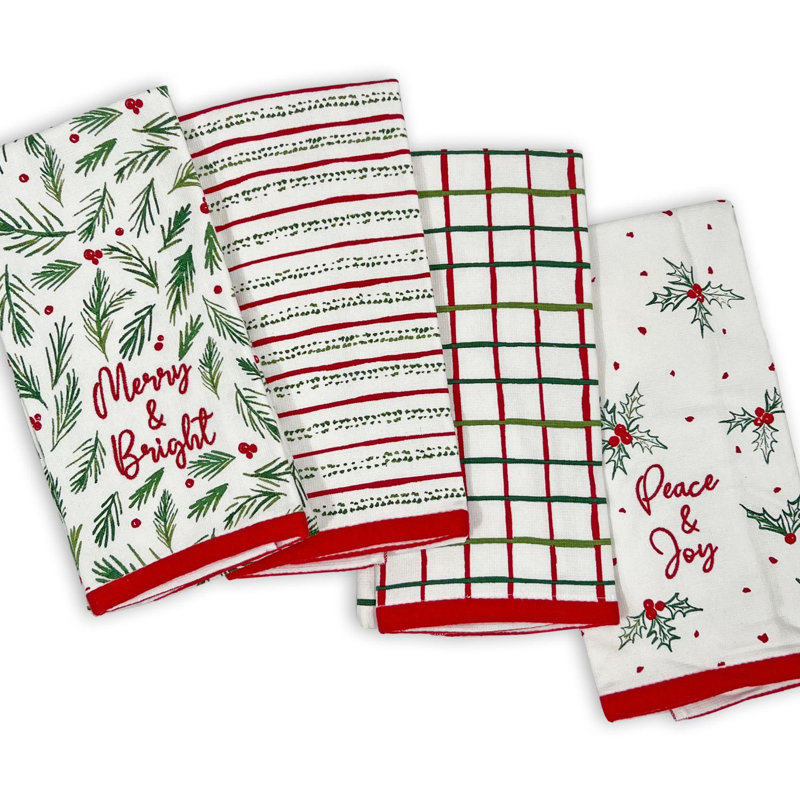 Lenox Bayberry Merry & Bright Kitchen Towels 4 Pack Set