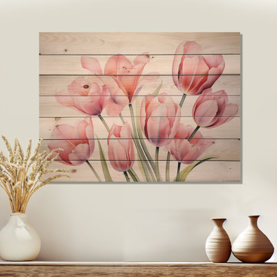 Tulips Minimalism Dream - Tulips Wood Panel Wall Art On Natural Pine Wood