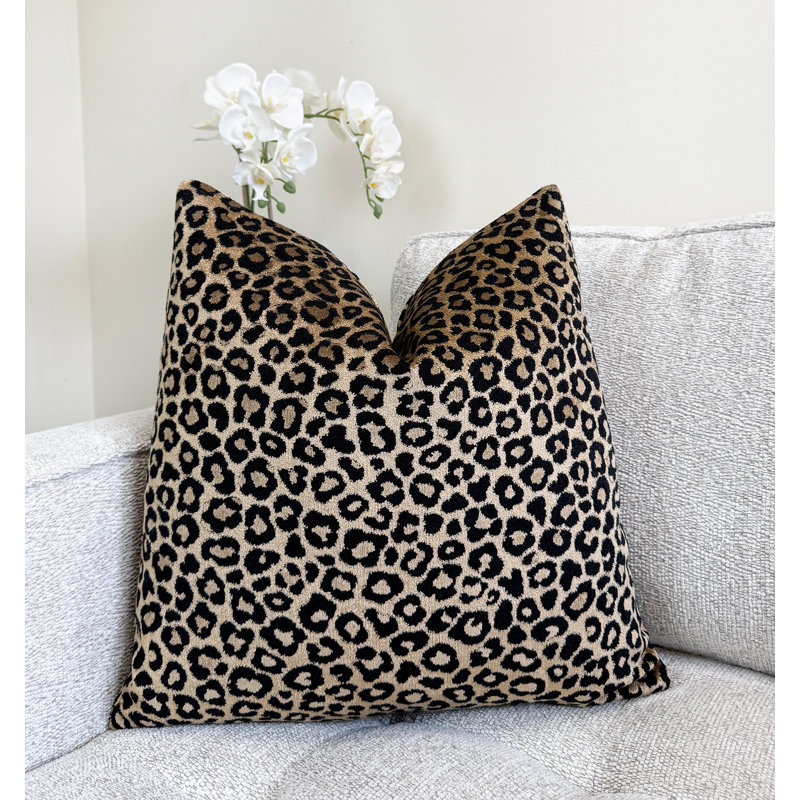 Housse de coussin en velours Leopard, Carré 20 po, Imprimé animal noir