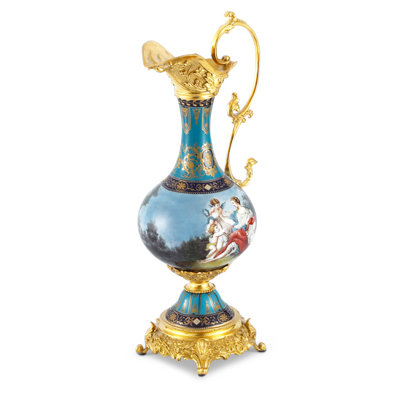 Elegant & Stylish Porcelain & Bronze Cherub Pitcher with Classic Green for Living Spaces, Bedroom