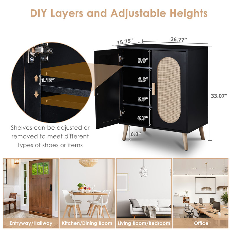 Armoire de rangement pour chaussures Rubenstein, Noir, noir, noir, noir