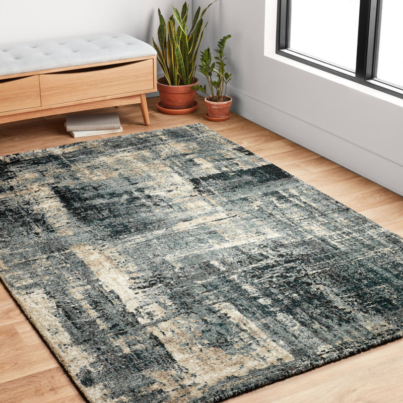 Tapis bleu marine / gris colombe Tergel, Rectangle 9 pi 6 po x 13 pi
