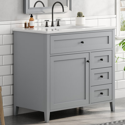 Meuble-lavabo avec lavabo, 3 tiroirs et tablette réglable