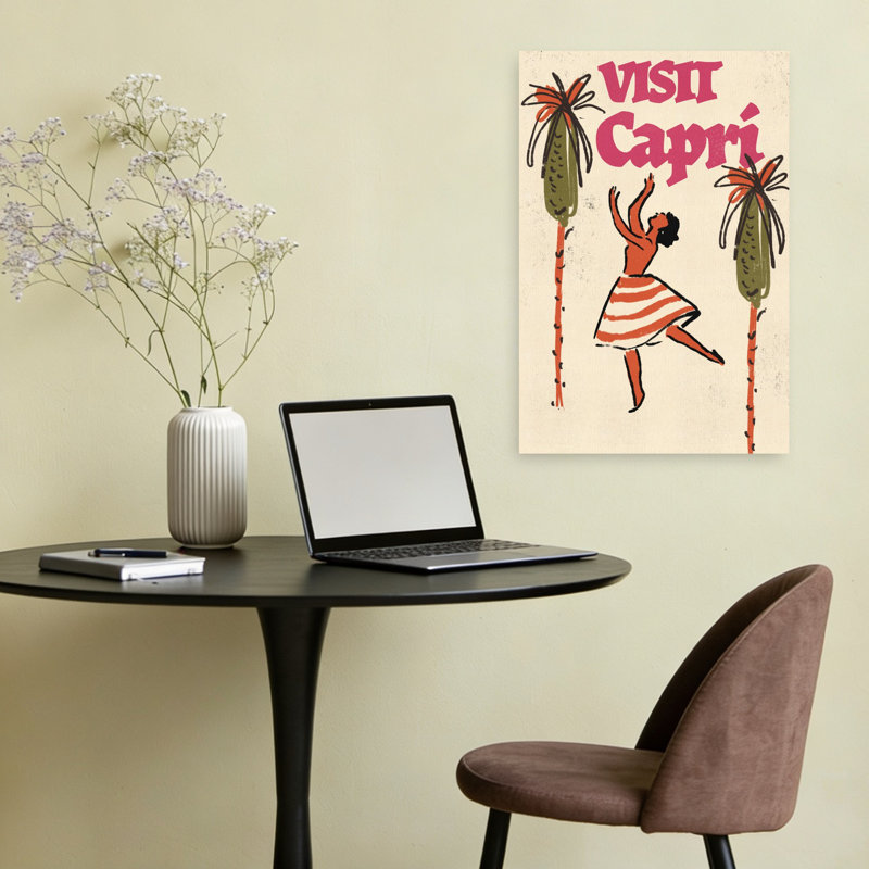 Joyeux Capri, danse classique, rétro, palmier rétro, art mural tropical, H 24 po x l 16 po