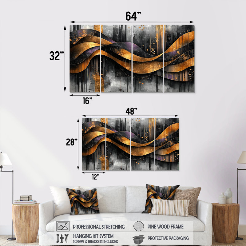Nuseyba - Fractals Wall Art - ensemble d'art mural moderne, 4, H 28 po x l 48 po
