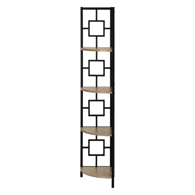 62"h 4 Tier Metal Bookcase, Brown Laminate, Black Frame, For Living Room Storage Contemporary , 62"h, Metal, Bedroom