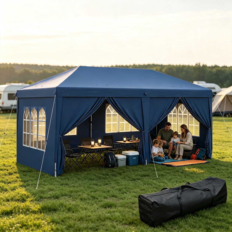 3 x 6 m Pop‑Up Garden Gazebo, Waterproof Outdoor Party Marquee Tent with Removable Side Panels, Windows and Carry Bag, White