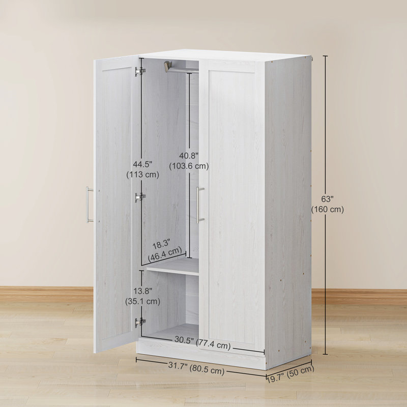 Armoire-penderie moderne à 2 portes, blanc, Blanc
