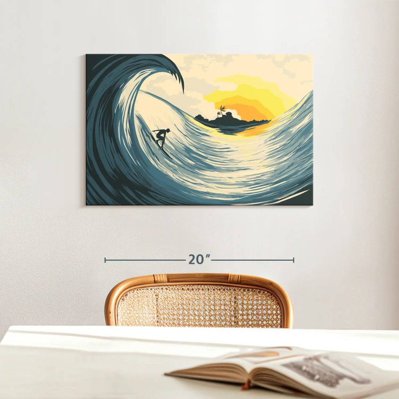 Senne Island Wave And Surfer, 16" H x 24" W