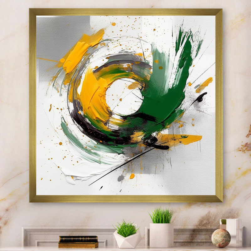«Yellow and Green Abstracted Perspectives III», reproduction sur toile, Cadre doré à une seule photo